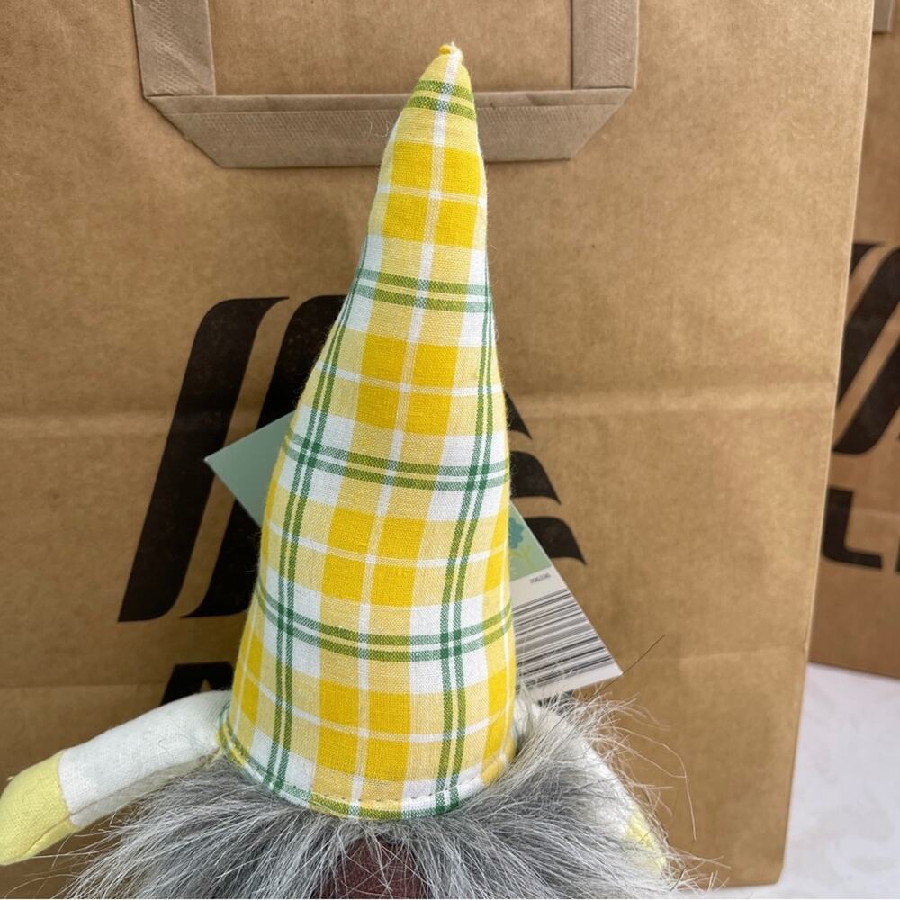 Aldi Huntington Home Spring Mini Gnome 16" Yellow Plaid Stripes NWT - Picture 5 of 9